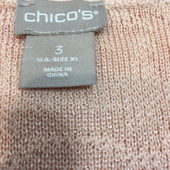 CHICO'S jacquard sz 3 xl open front long knit cardigan pink 18" back shoulder - Picture 2 of 6